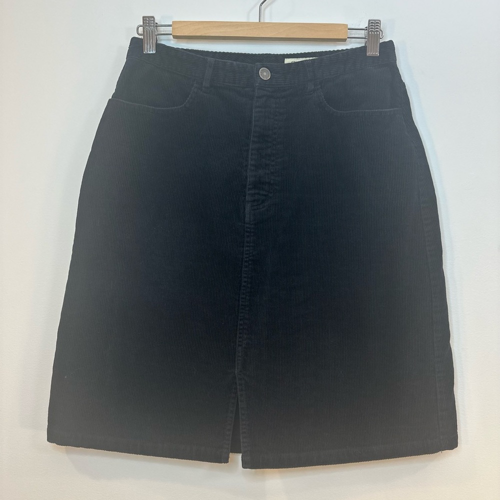 Vintage Eddie Bauer Corduroy Skirt Size 8 Black Knee Pockets High Waist Cottage